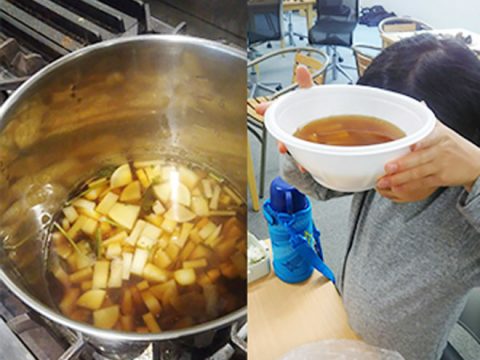 11/16は野菜の収穫と味噌汁作り、秘密基地作りの続き